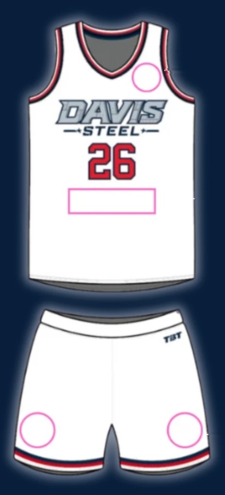 Davis Steel home uniform, front, with placement areas